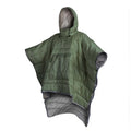 Outdoor cloak sleeping bag shown as wearable cape and as traditional sleeping bag