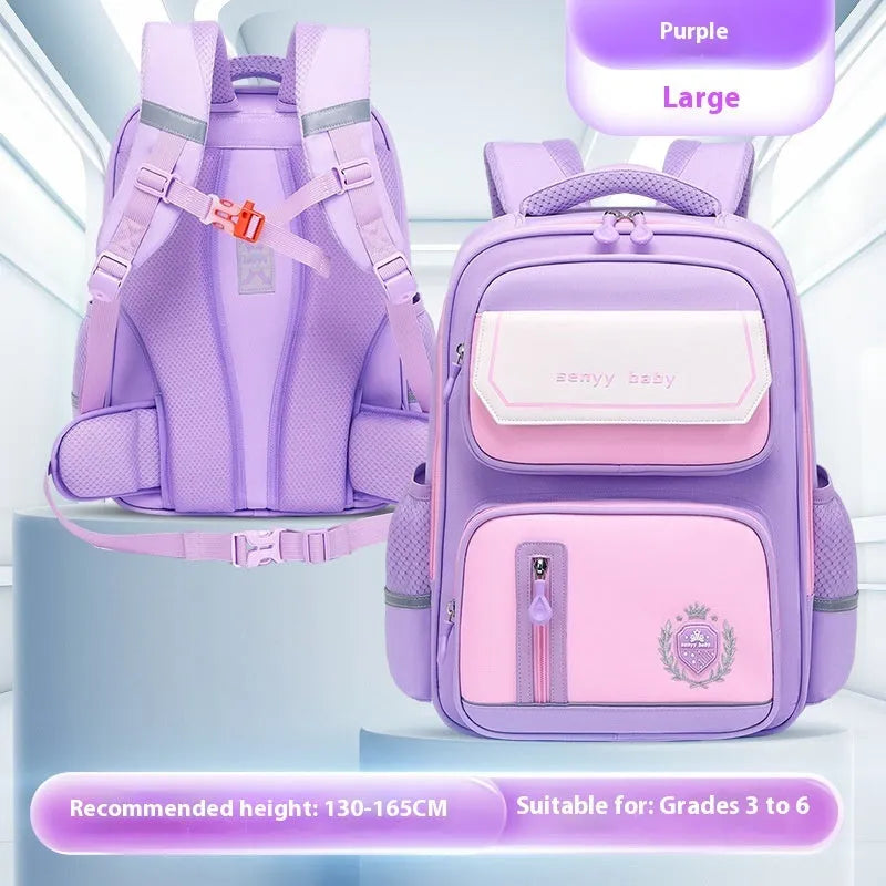 Children's spine protector backpack in blue, made of water-repellent Oxford cloth, size 38x30x15cm