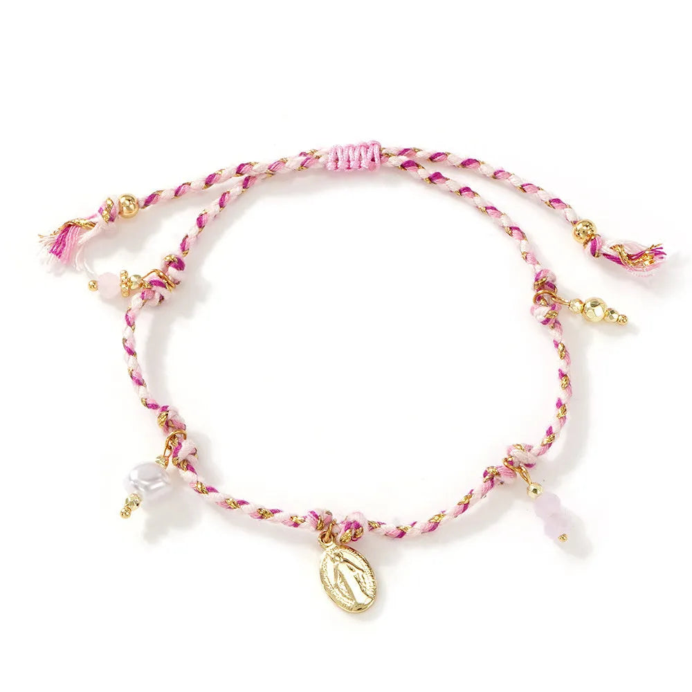Colourful hand-woven braided rope bracelet with carrying tag in ethnic style for women