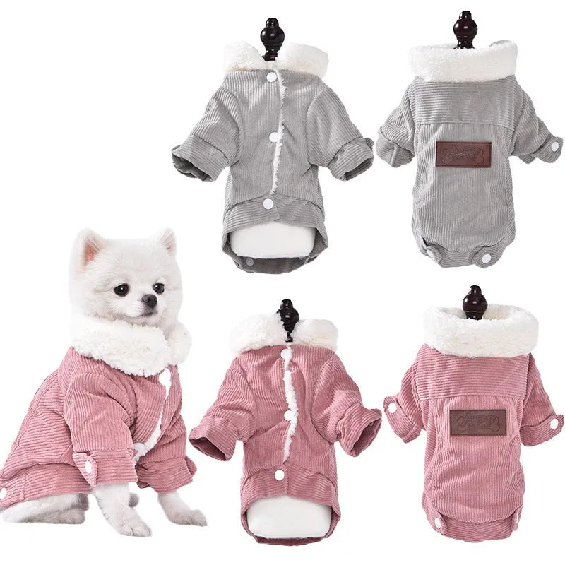 Lambswool fleece-lined padded vest for dogs and cats in grey and pink colours