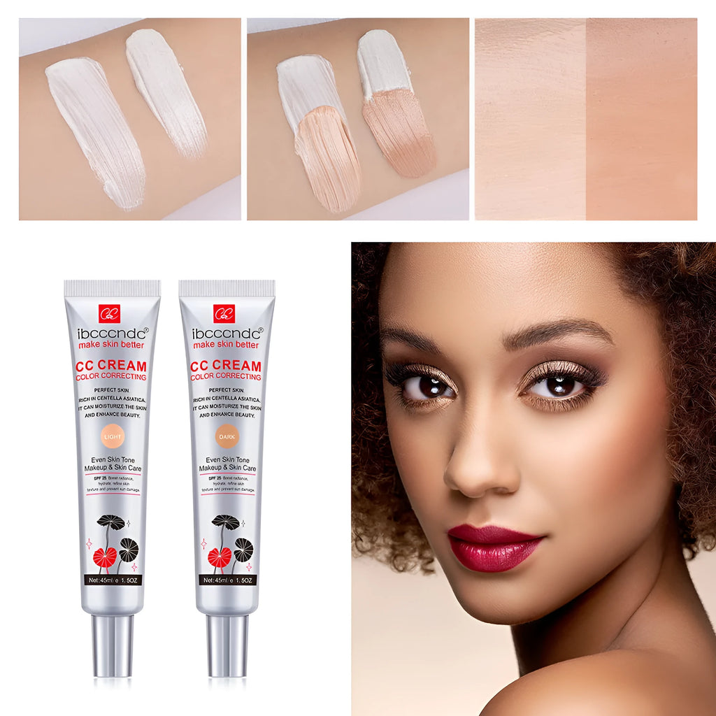 Erborian CC Cream tube in dark and light shades for colour-correcting, moisturising makeup.