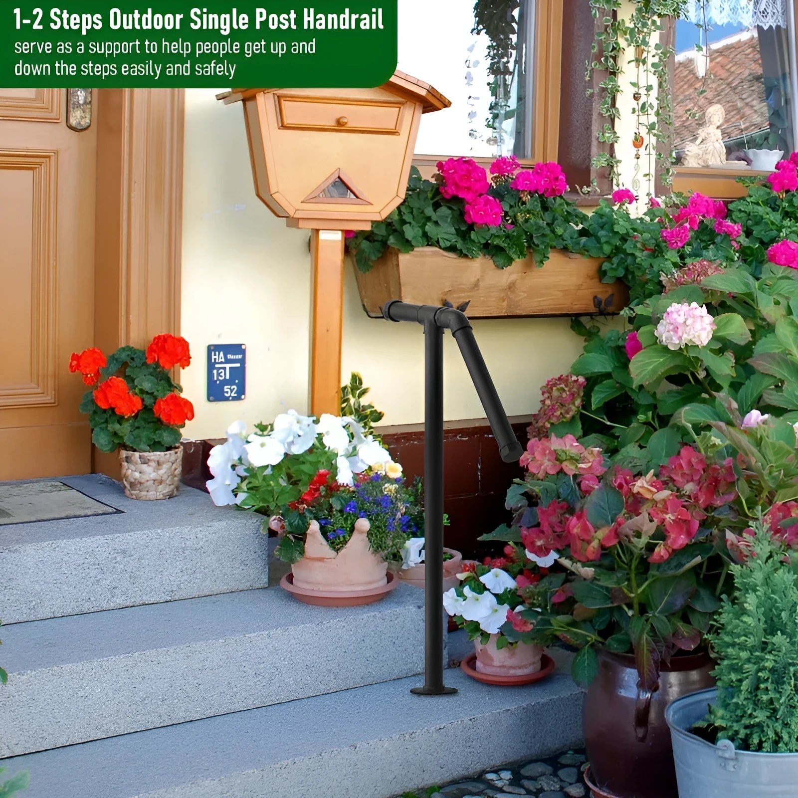 Black metal minimalist ladder support for staircase safety in American household style