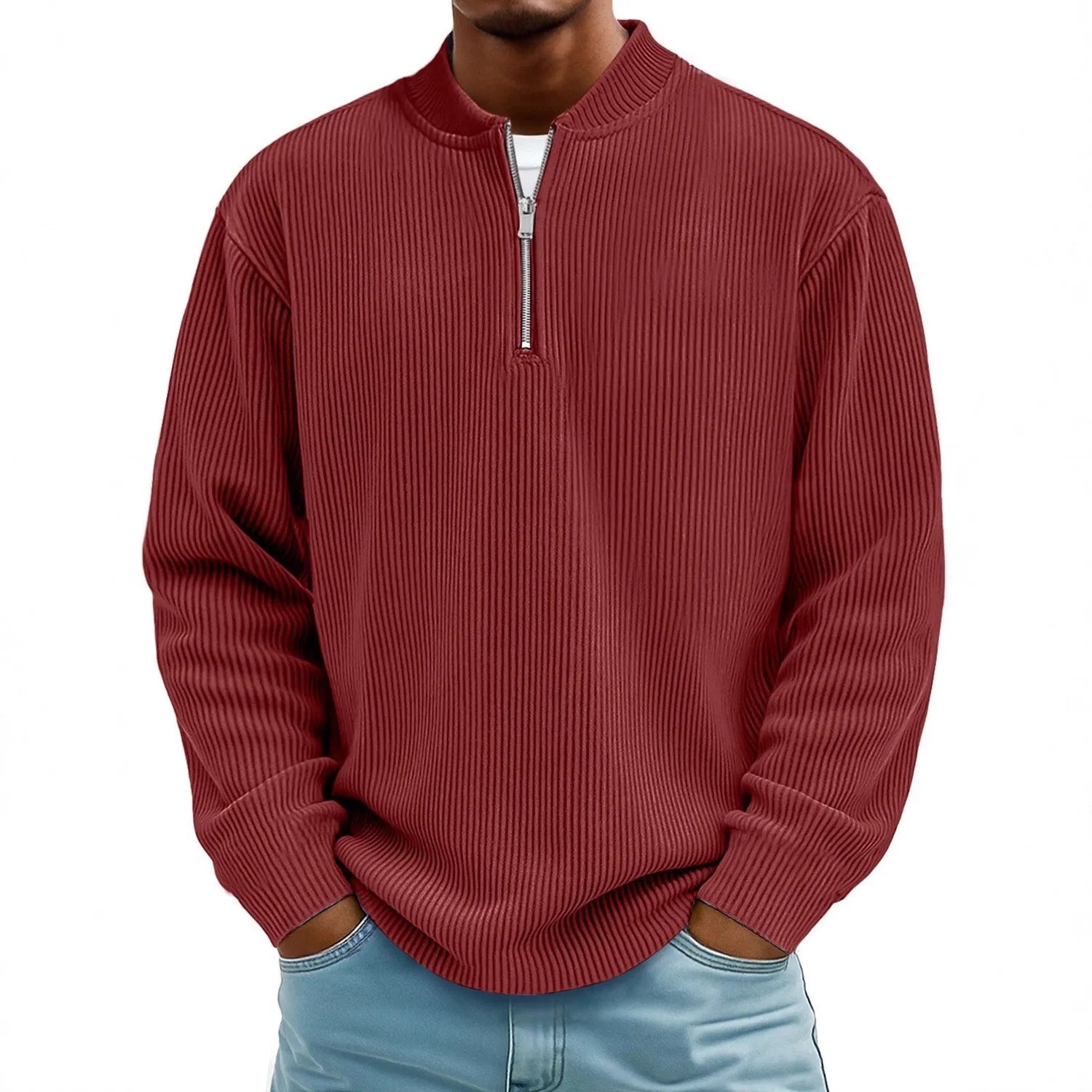 Men's digital print zip-up polyester cardigan with retro American style, loose fit, available in multiple colours
