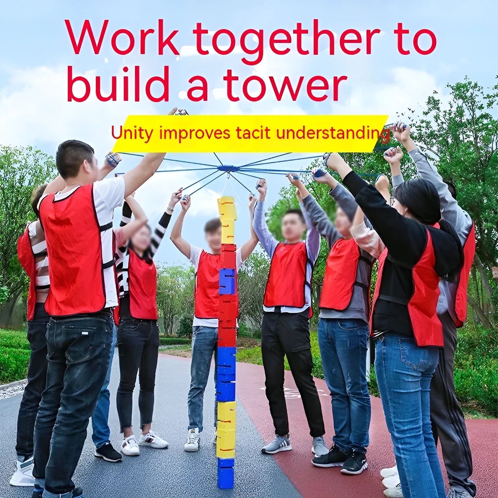 ABS plastic team building expansion props with multiple coloured pieces and pull ropes