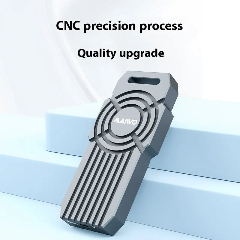 USB4 aluminium alloy external hard disk enclosure for NVMe M2 SSD measuring 50mm x 118mm x 13mm