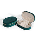 Oval velvet jewellery storage box in multiple colours with flannel interior measuring 15x10x5cm