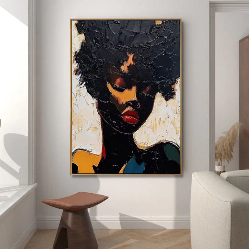 Hand-painted oil painting of African woman abstract graffiti street art on canvas