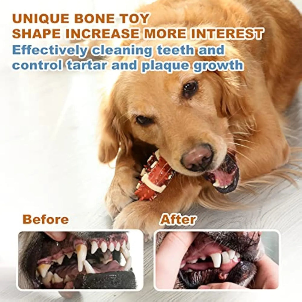 Natural rubber bone-shaped dog chew toy for teeth grinding in two size options