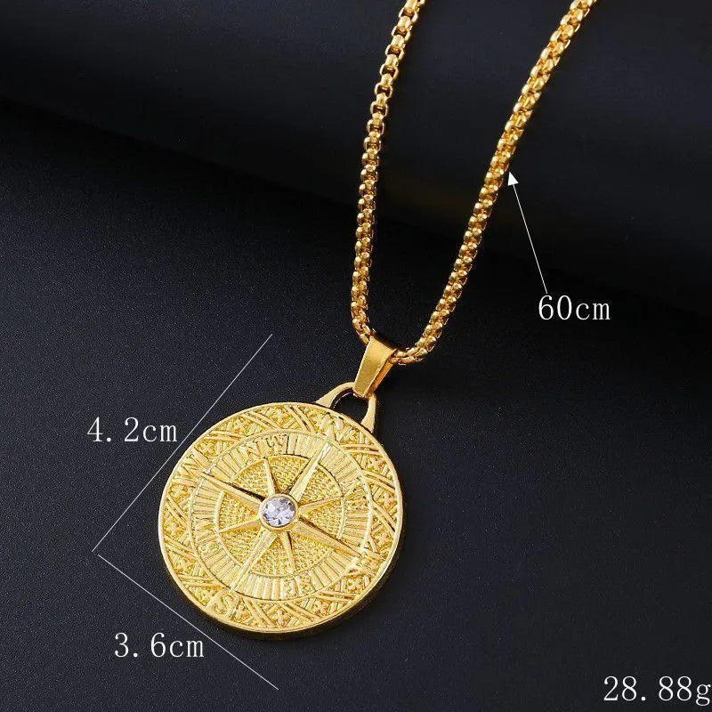 Women's geometric necklace with inlaid zircon stone on gold-coloured alloy chain