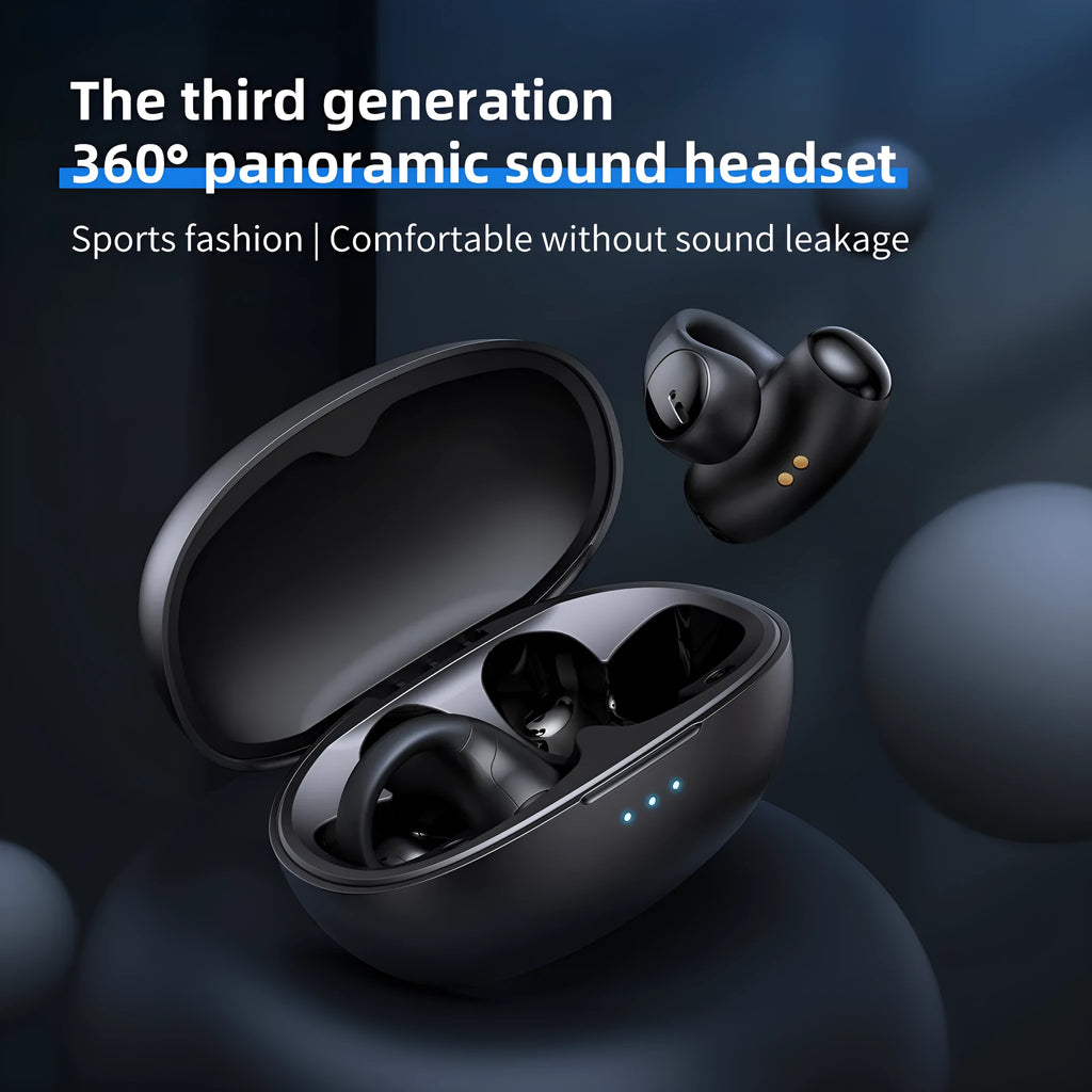 Black T306 wireless Bluetooth clip-on sports headset with ear hook design for gaming.