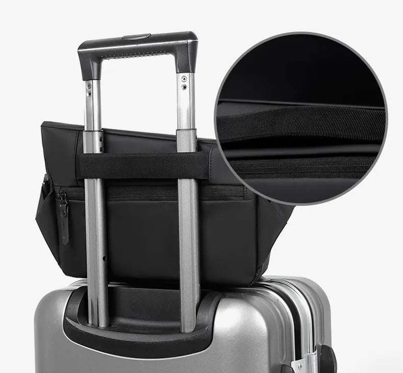 Grey men's crossbody sling backpack with zipper opening and shoulder strap