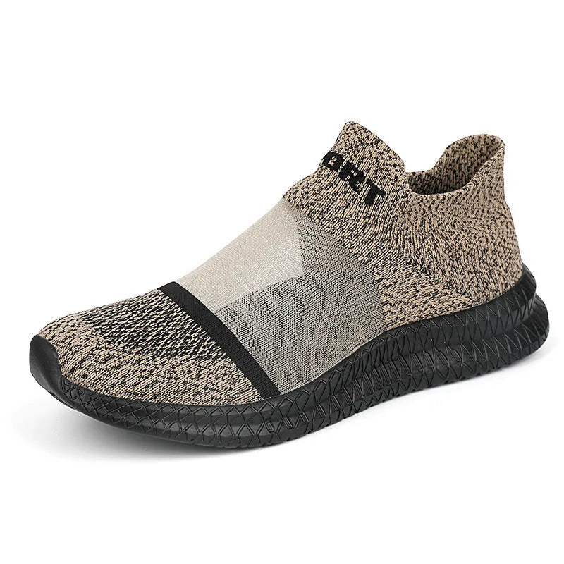 Flyknit casual sock shoes in khaki colour with lace closure and round toe design
