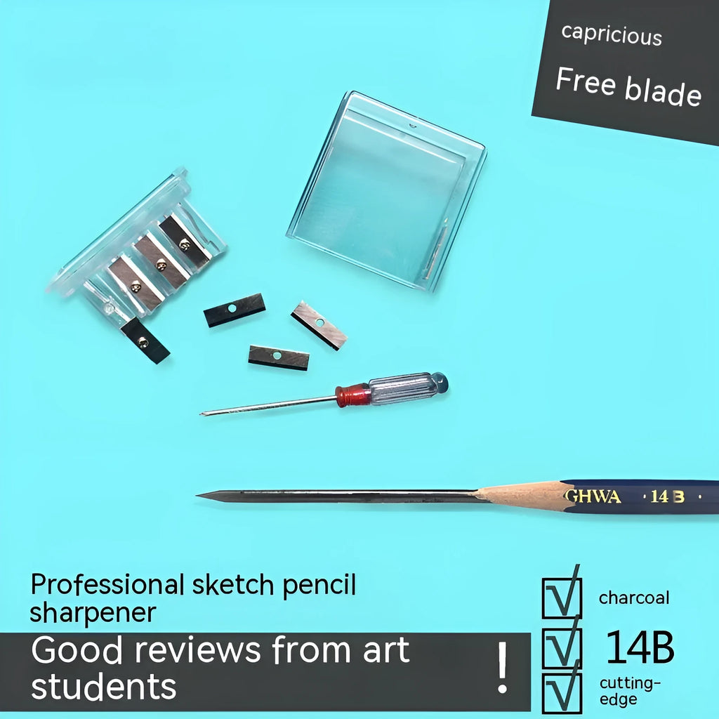 Geometric four-hole pencil sharpener with replaceable blades and screwdriver