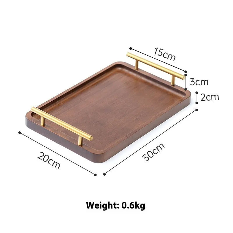 Square bamboo serving tray with brown handles in rustic solid colour for catering use