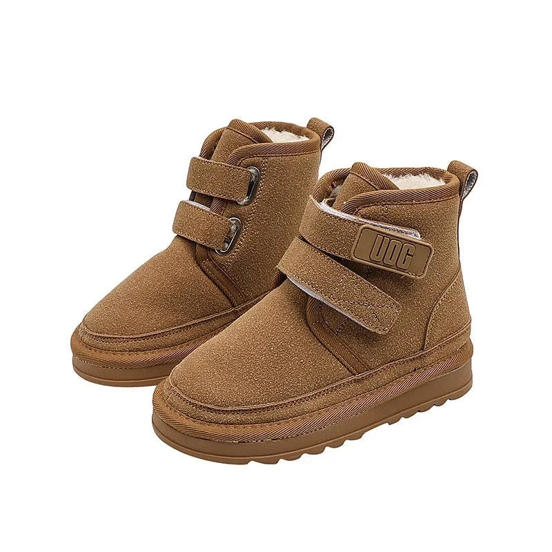 Girls fleece-lined thick snow boots with double Velcro closure, artificial leather upper, rubber sole, in FK-912 cotton black colour