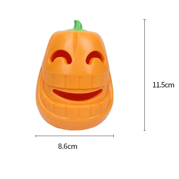 Halloween pumpkin shaped orange dog chew toy with treat-dispensing funnel opening
