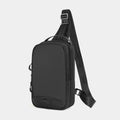 Casual black TPU chest bag with square vertical shape, single shoulder strap, and landscape pattern design