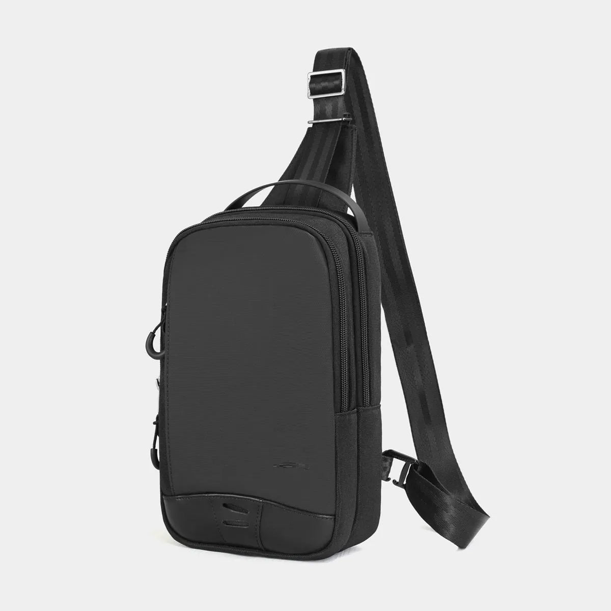 Casual black TPU chest bag with square vertical shape, single shoulder strap, and landscape pattern design