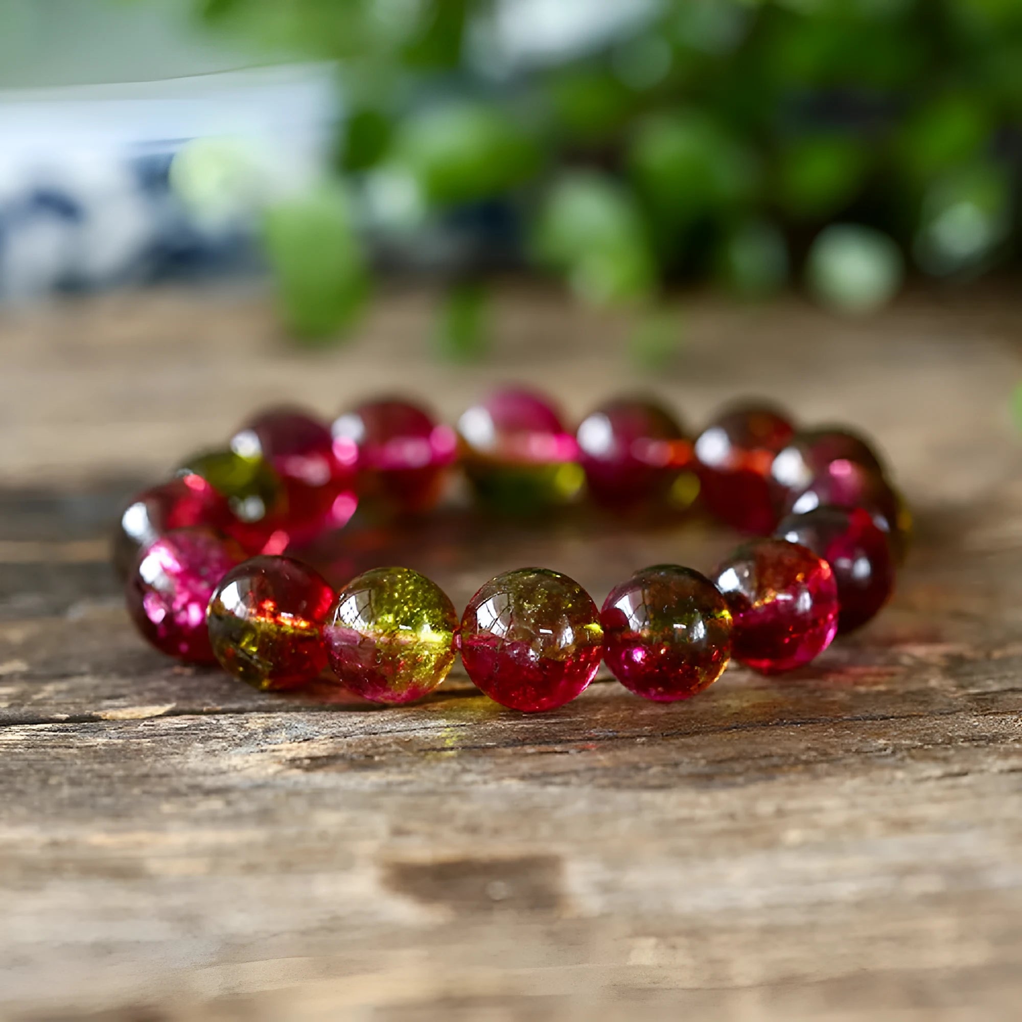 Handmade watermelon crystal bracelet with pastoral style beads in choice of sizes