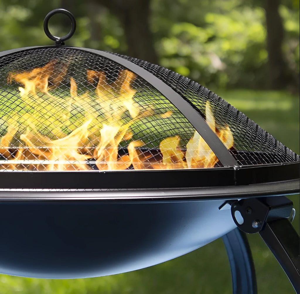Folding charcoal BBQ grill with electrophoresis coating, standard size, on outdoor surface
