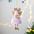 Christmas angel wings plush pendant ornament in pink colour with cloth material