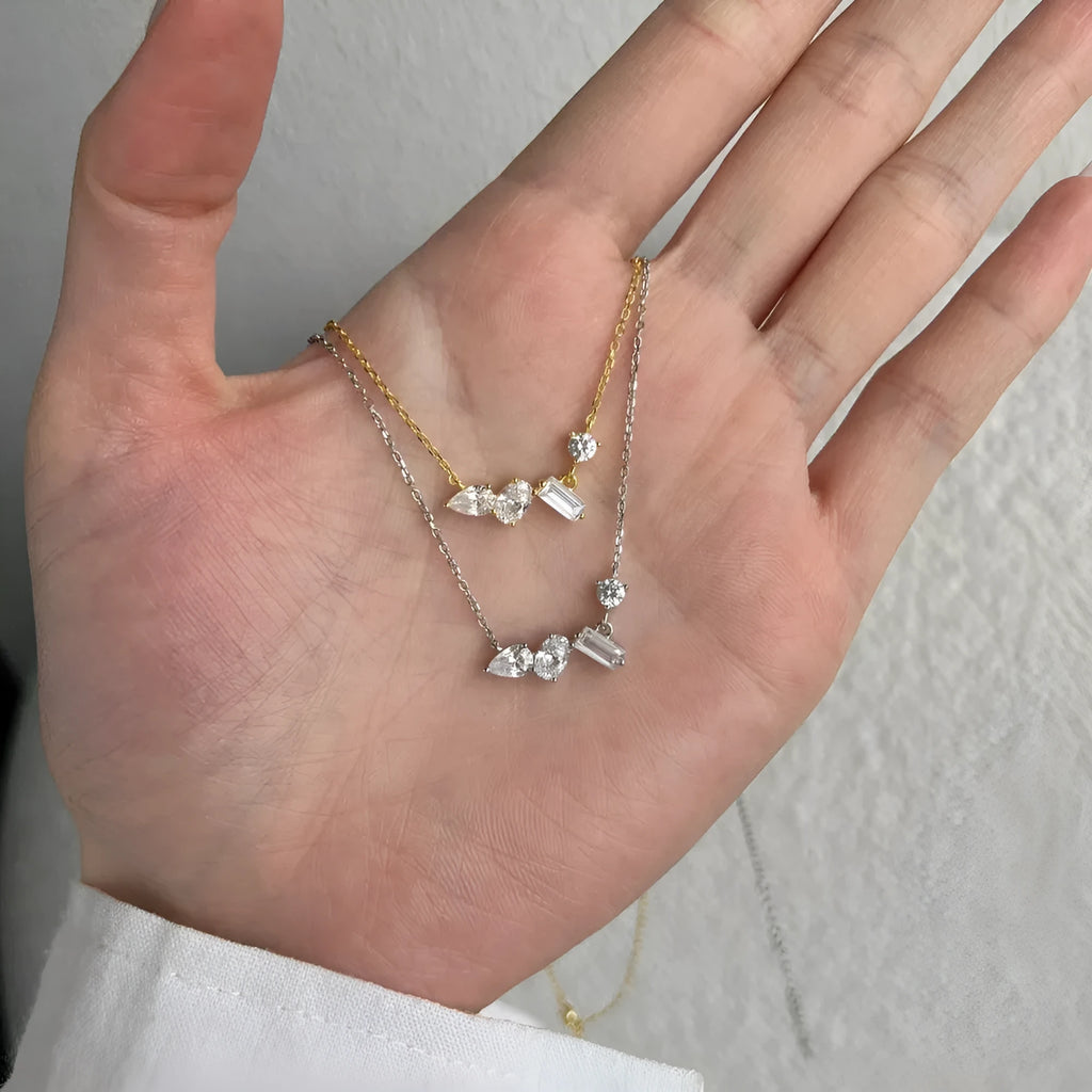925 silver geometric zircon necklace for women electroplated finish white gold all-match pendant