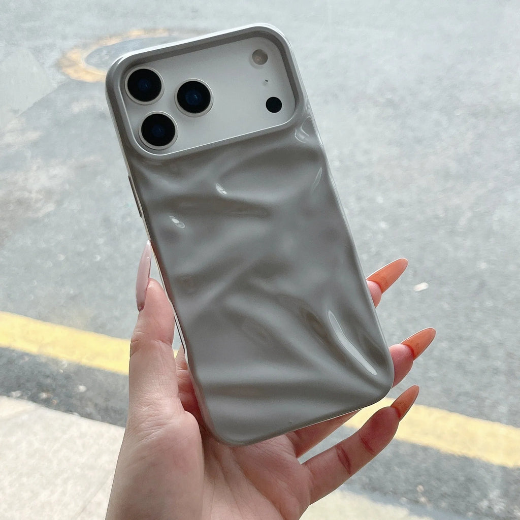 PC soft shell phone case with pleated crepe pattern, anti-fall and anti-fingerprint, for iPhone 14-17 series in pink