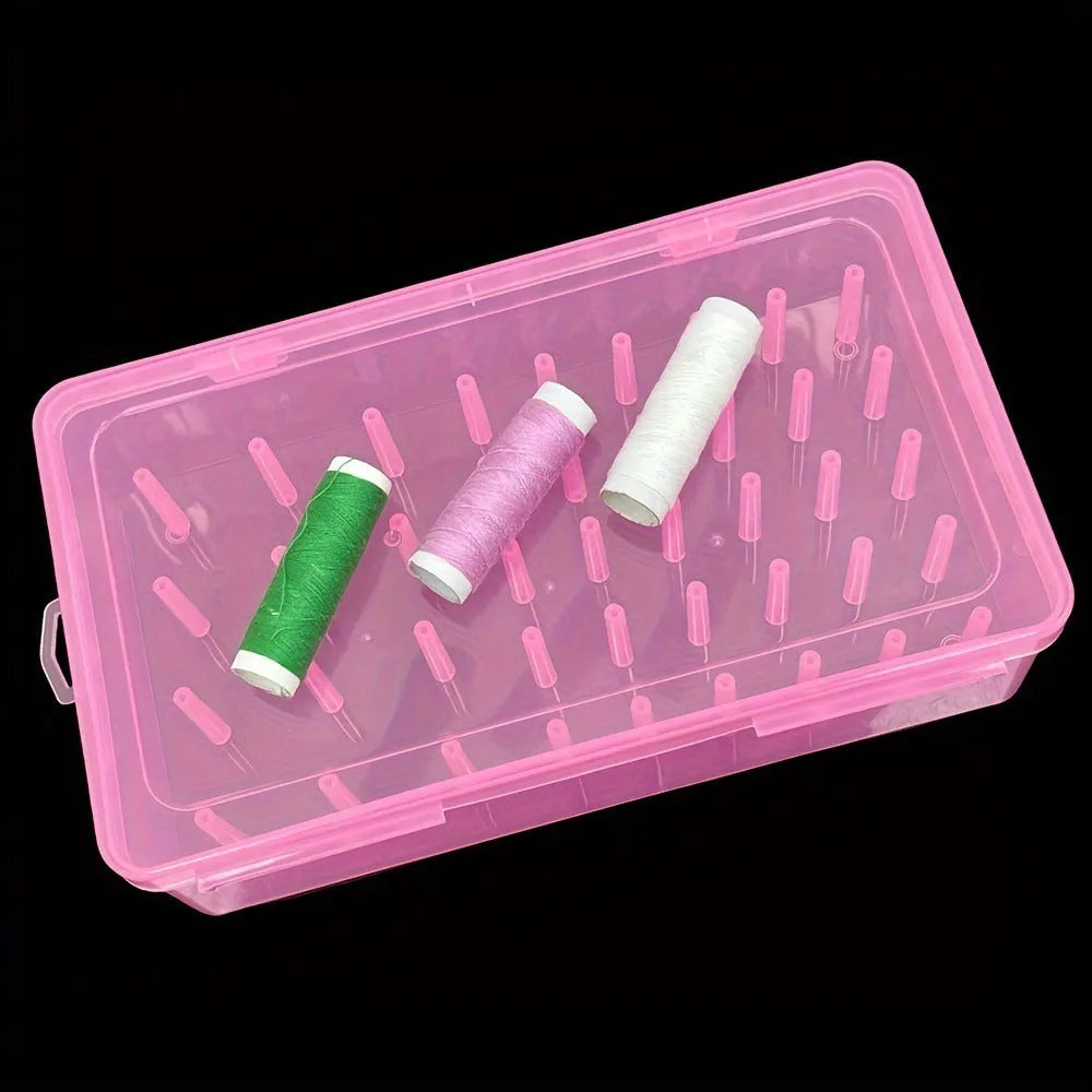 Transparent plastic sewing storage box with 42 compartments for embroidery thread and needle organisation
