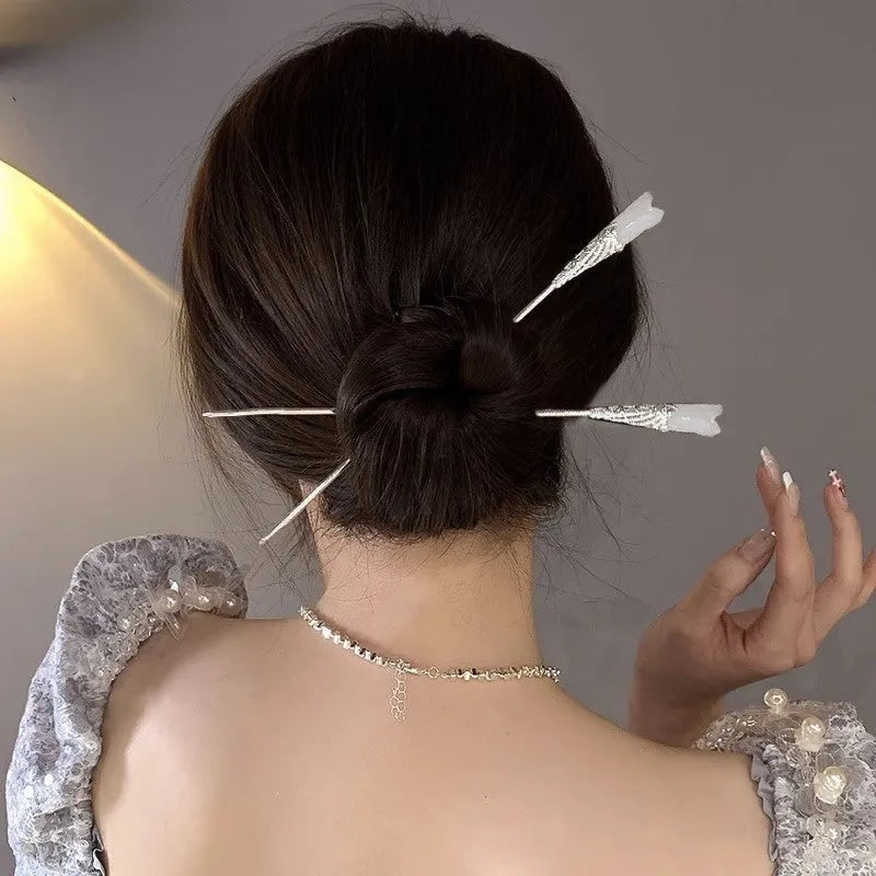 Chinese style ebony hairpin with electroplated alloy and floral ancient design