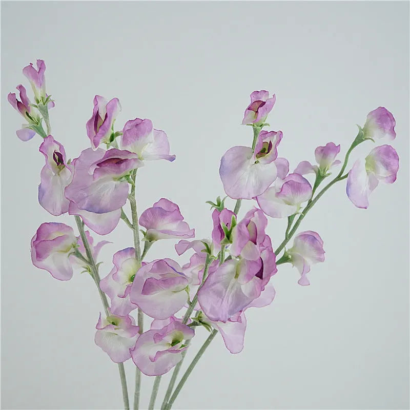 Single stem artificial silk pea flower in four colour options: pink, light purple, purplish red, white