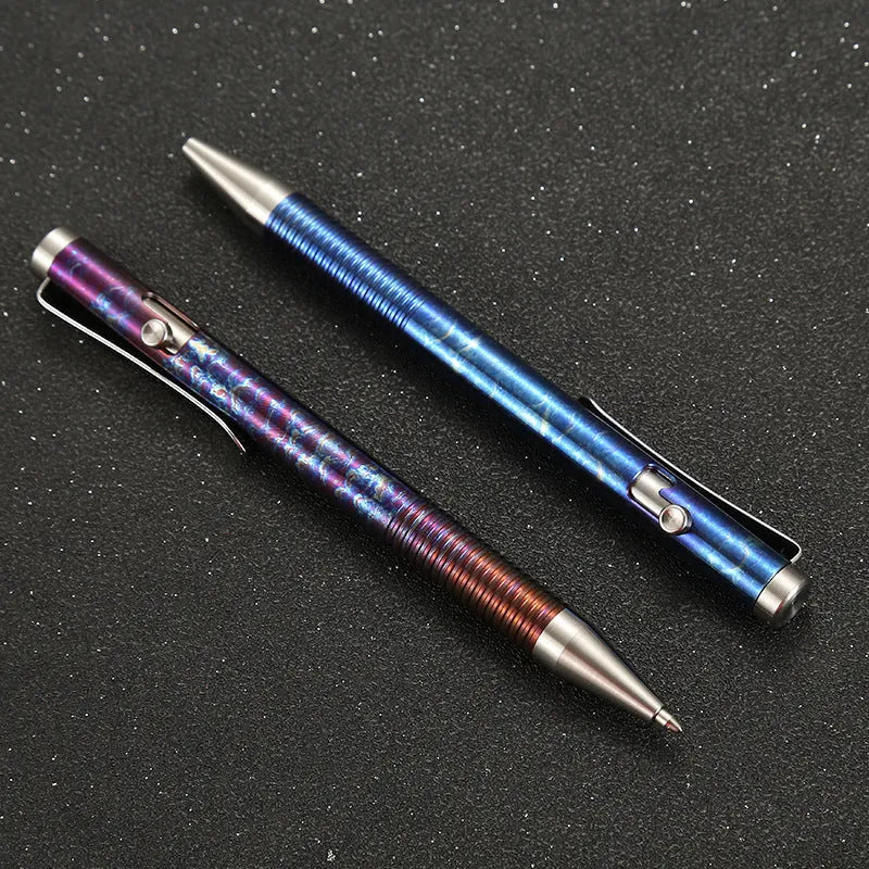 Titanium alloy tactical ballpoint pen with gun bolt handle and phantom colour finish