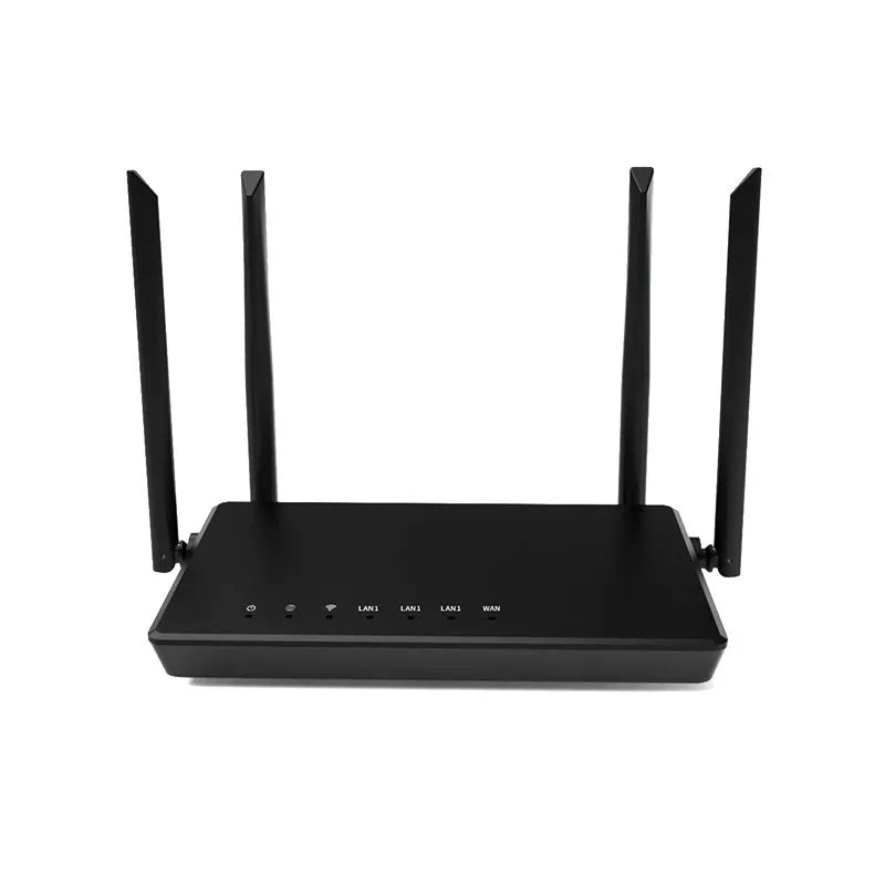 White portable wifi router with 300m range and 4 LAN ports on metal casing