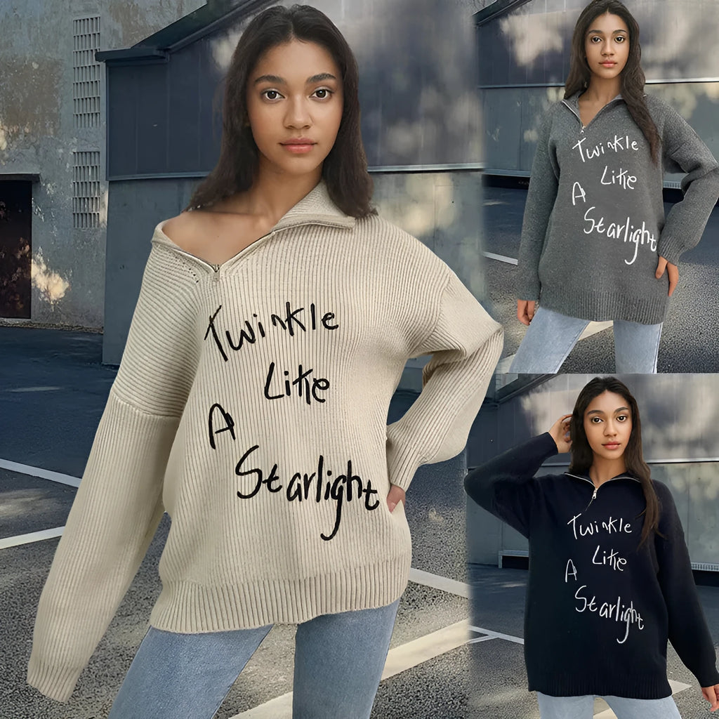 Women's light khaki alpaca wool pullover sweater with retro turtleneck and oblique zipper.