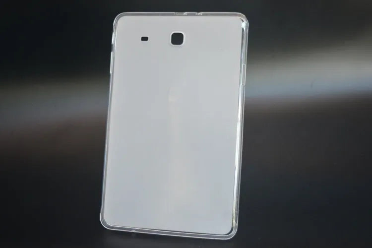 Clear silicone and TPU ultra-thin protective case for a tablet on a white background.