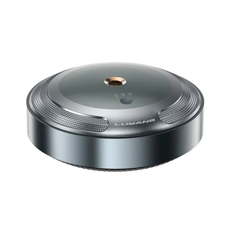 Compact zinc alloy car air freshener diffuser with automatic spray and three refill bottles.