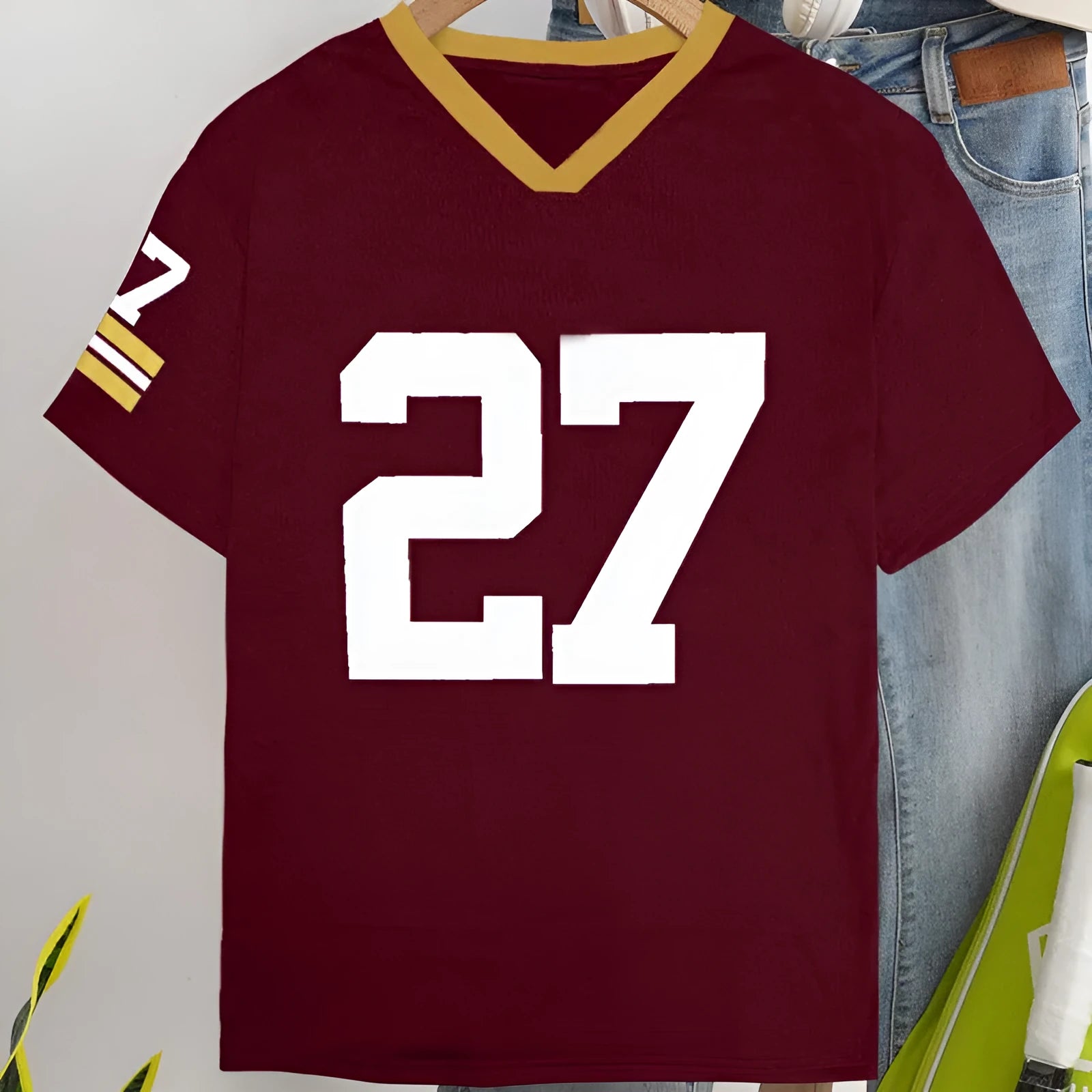 Red loose-fit cotton T-shirt with white digital letter printing on the front.