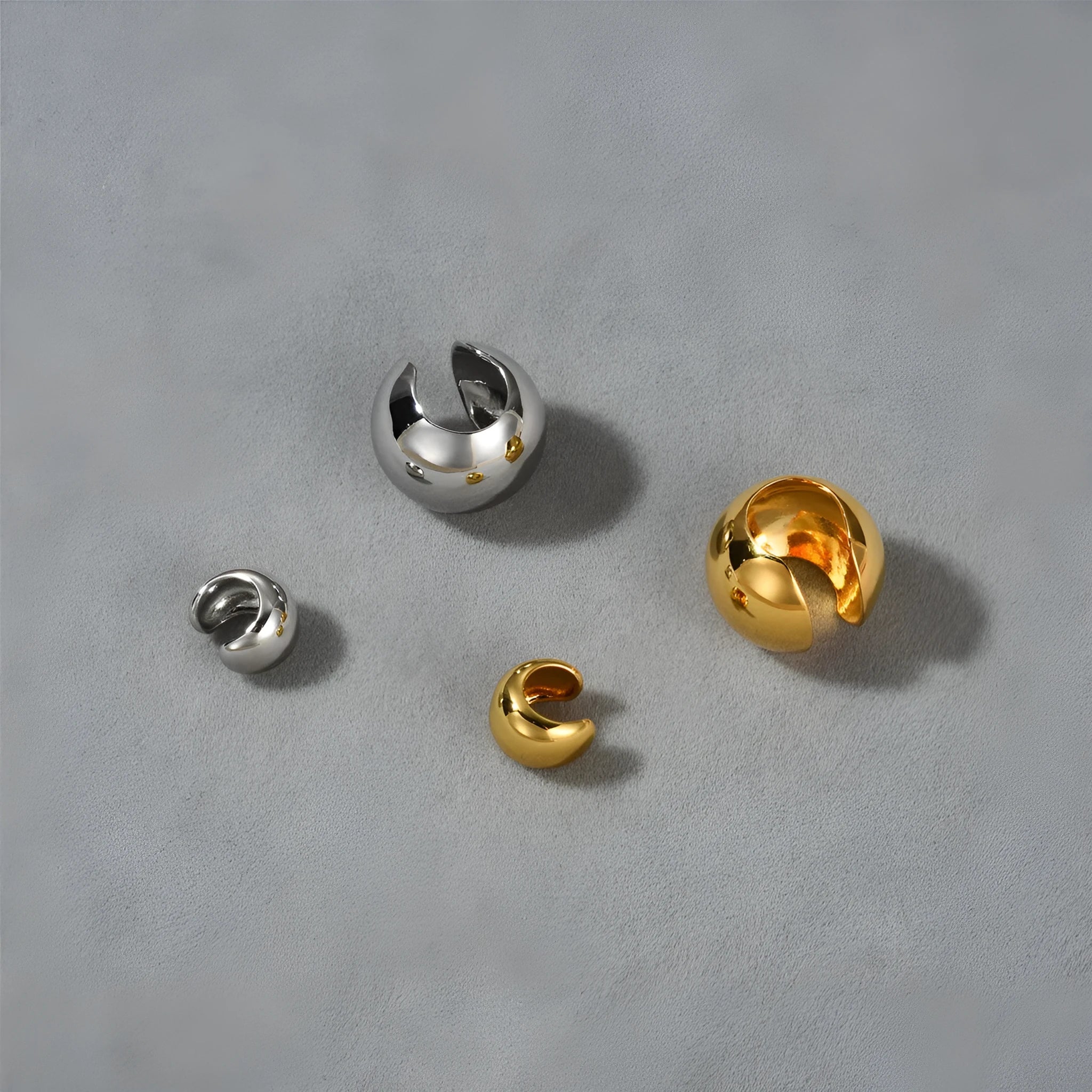 Women's brass plated 18K real gold metal spherical earrings in gold colour on copper base