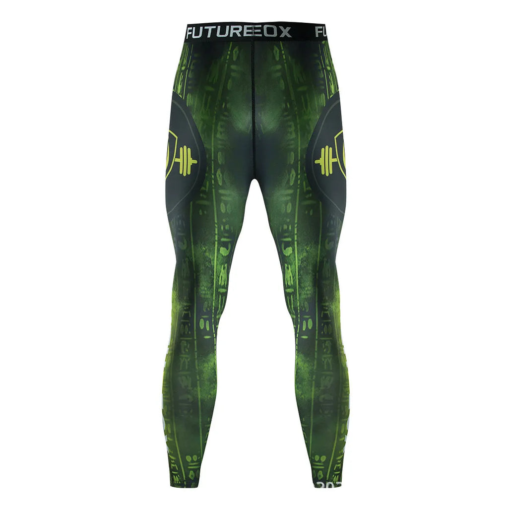 Man wearing a slim-fit, long sleeve printed sports suit for running or fitness training.