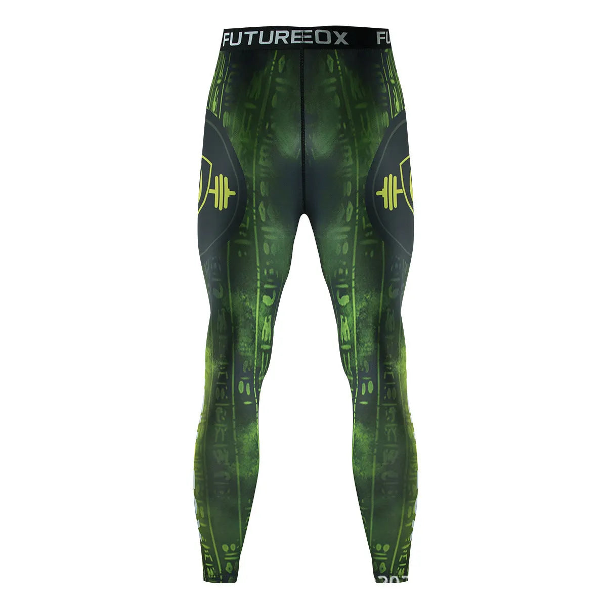 Man wearing a slim-fit, long sleeve printed sports suit for running or fitness training.