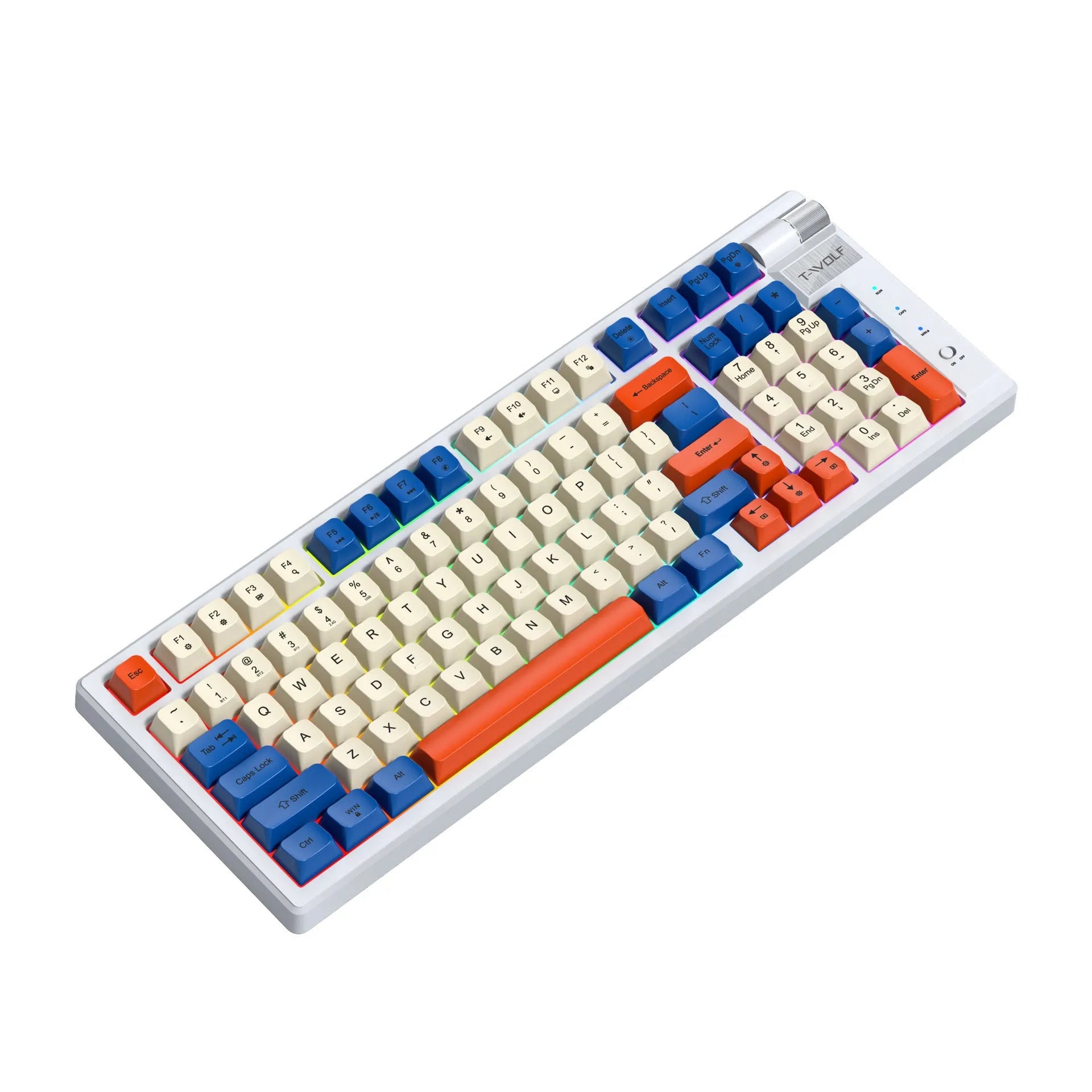 Wireless Bluetooth gaming mechanical keyboard with ABS ABS plastic keys, black and red colour, compact desk layout