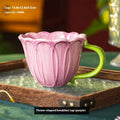 Red and purple floral pattern ceramic breakfast mug with handle, 500ml capacity