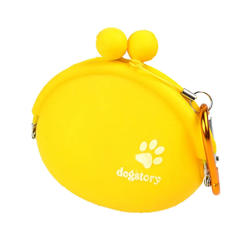 Silicone dog training treat bag with waist clip in blue green orange pink yellow colours