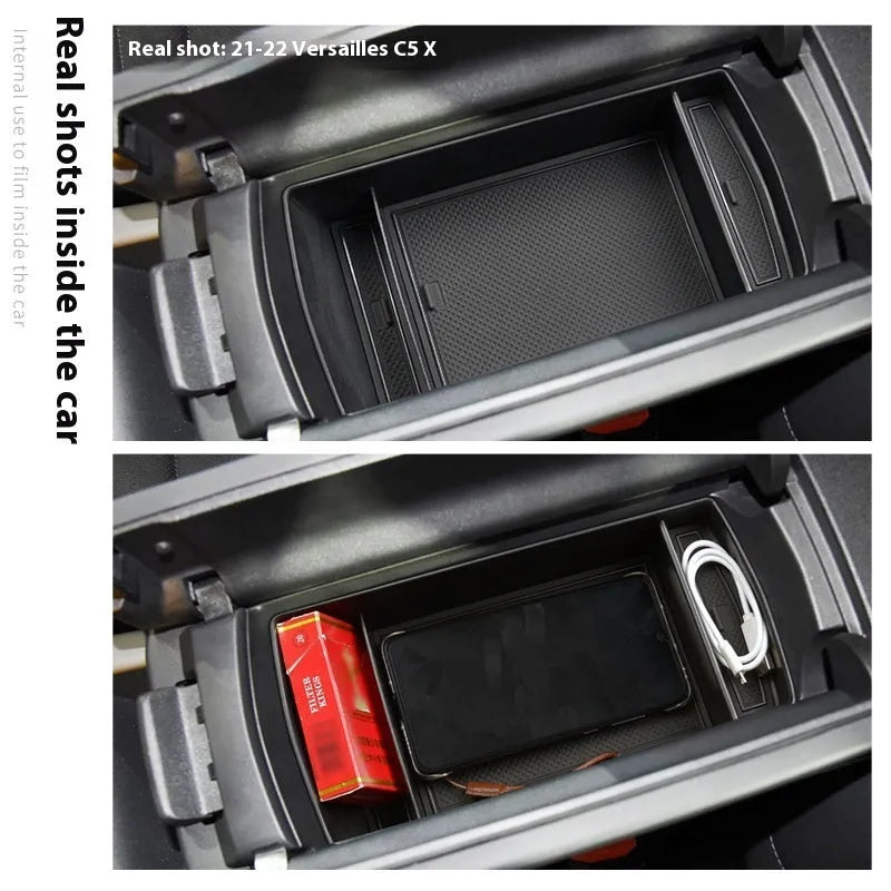 Black plastic waterproof armrest storage box for Versailles C5 X with handle