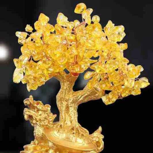 Citrine-coloured small water turtle money tree Feng Shui ornament in Chinese style resin construction