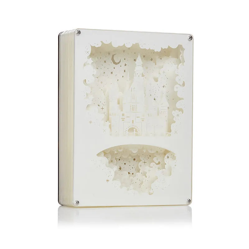Three-dimensional paper carving USB night light with remote control on bedside table