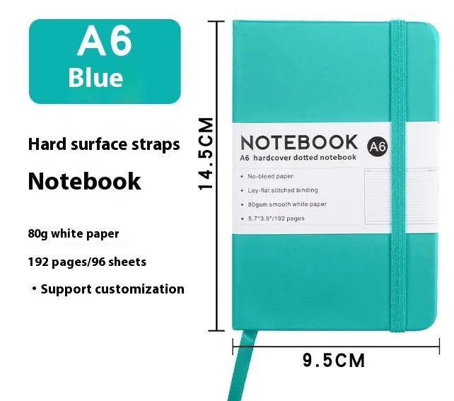 A5 PU leather strap notebook with horizontal lines available in marble and skin-feeling colours like black, blue, and gold