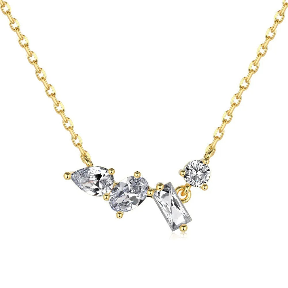 925 silver geometric zircon necklace for women electroplated finish white gold all-match pendant