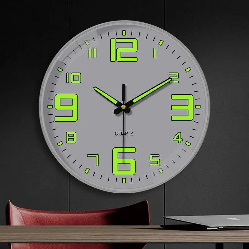 8 inch luminous wall clock with modern plastic design on wall