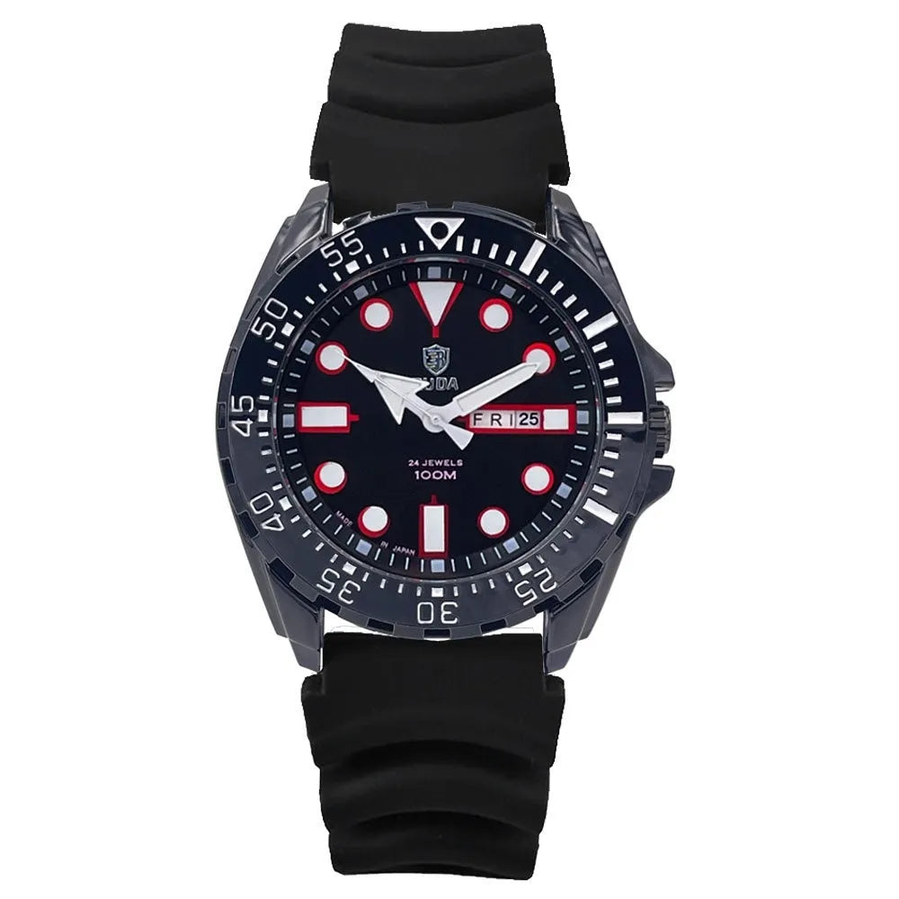 Men's waterproof luminous quartz watch with 15mm steel case and sports-style design