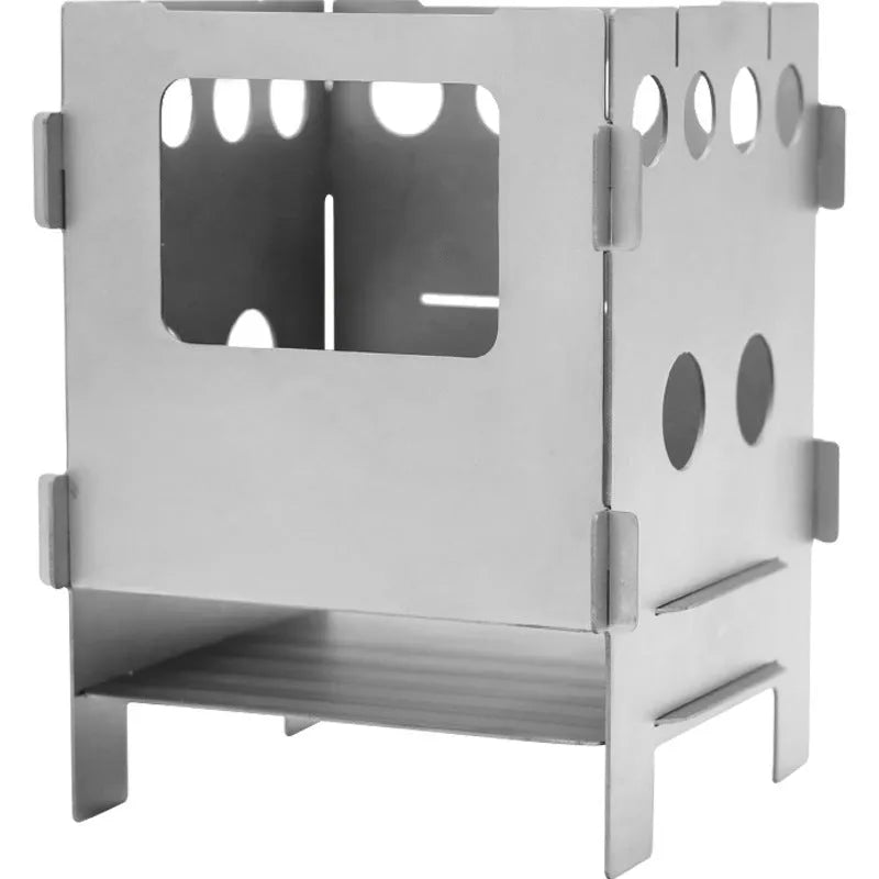 Grey pure titanium alloy multi-fuel camping stove with one-piece construction outdoors